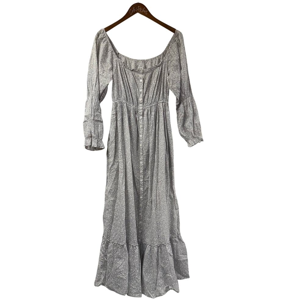 Esby Caterina Dress Medium Puff Sleeve Tiered Button Thru Square Neck USA